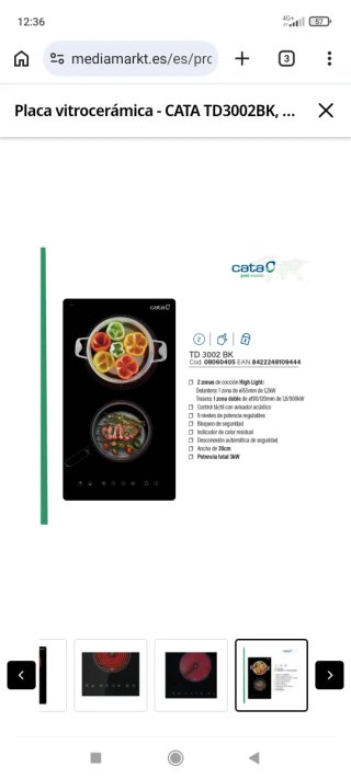 Vitrocerámica Cata 2 fuegos