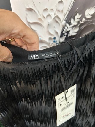 Vestido Zara Flecos y Lentejuelas Negro