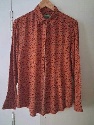 Camisa Benetton Estampada Flores Naranja