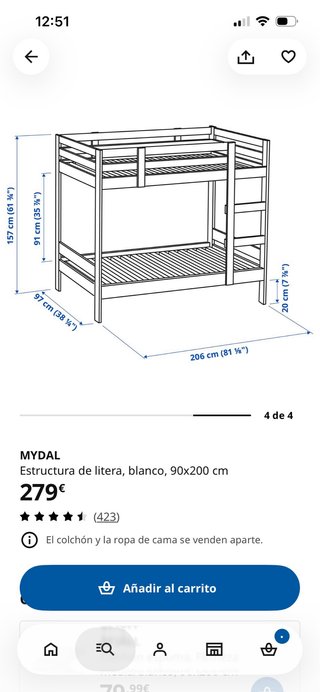 Litera Ikea Madera Blanca
