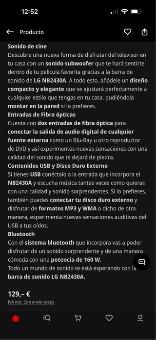 Barra de sonido LG negra, usada en perfecto estado