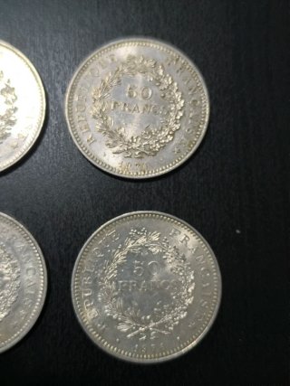 Lote 4 monedas 50 Francs Francia plata Hércules