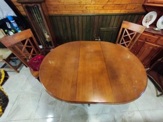 Mesa redonda madera abatible con 2 sillas