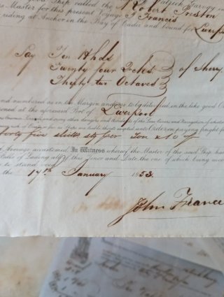 Antiguo lote de conocimientos de embarques 1853
