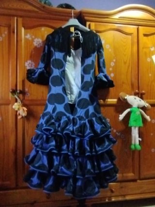 Traje de Flamenca Azul y Negro Talla 38-40