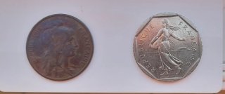 Lote de 2 monedas: 2 fr 1980 y 5 cts 1916