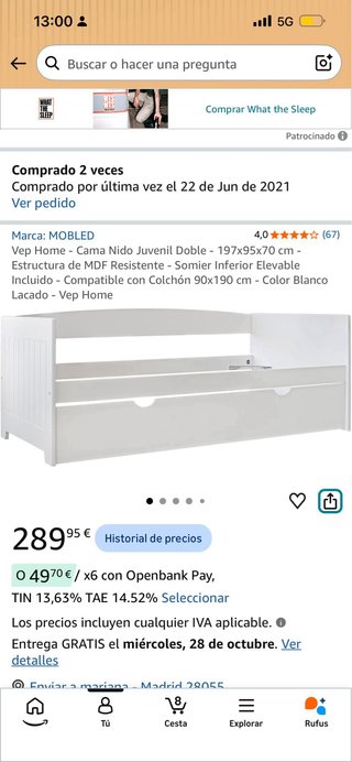 Cama nido madera y tela beige