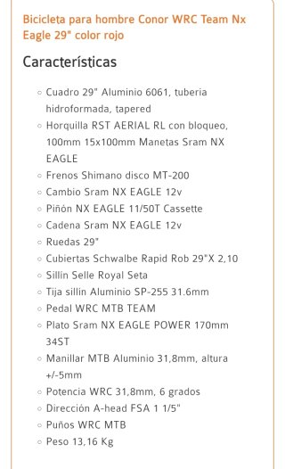 Bicicleta de Montaña WRC Team NX 29