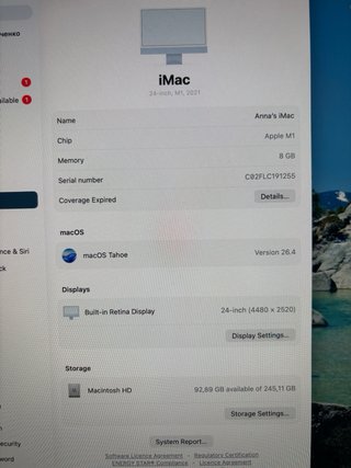 Apple iMac 24 M1 2021 8GB pantalla defectuosa
