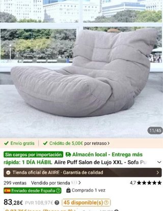 Sofá Puff XXL Lujo Estilo Togo Nuevo