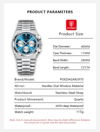 Reloj Poedagar Plateado y Azul