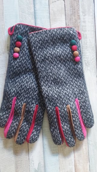 Guantes espiga gris con detalles color