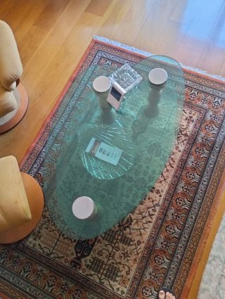 Mesa de Salón de Cristal con Base de Madera