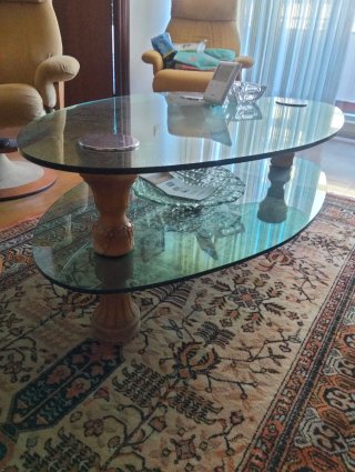 Mesa de Salón de Cristal con Base de Madera