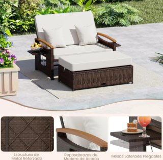 COSTWAY Sofa Exterior de Ratán con Reposapiés