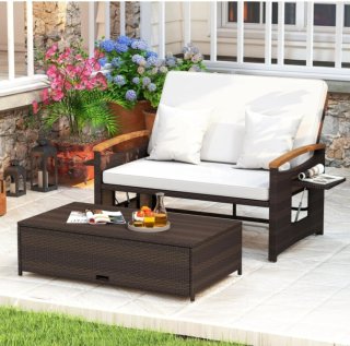 COSTWAY Sofa Exterior de Ratán con Reposapiés