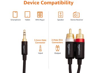 Cable Amazon Basics 3.5mm a 2 RCA