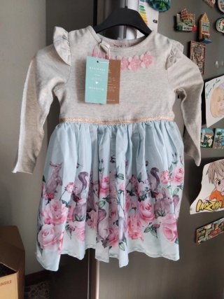 Abito bimba Monsoon fiori maniche lunghe 18-24 mes