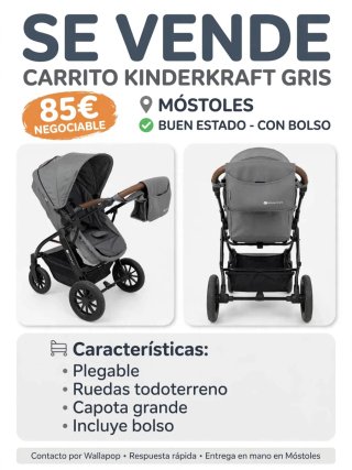 Carrito Kinderkraft Gris con Bolso