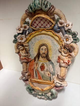Acquasantiera Cuore di Gesù in ceramica