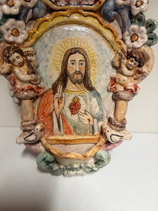 Acquasantiera Cuore di Gesù in ceramica