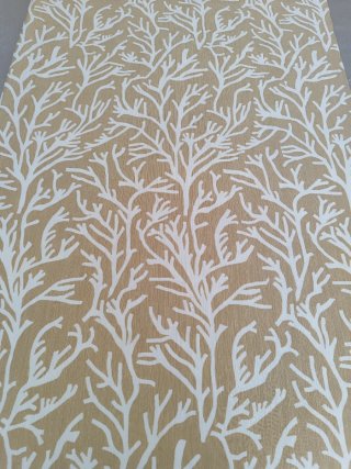 Tela tapicería diseño coral beige y blanco