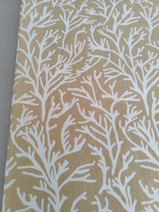 Tela tapicería diseño coral beige y blanco