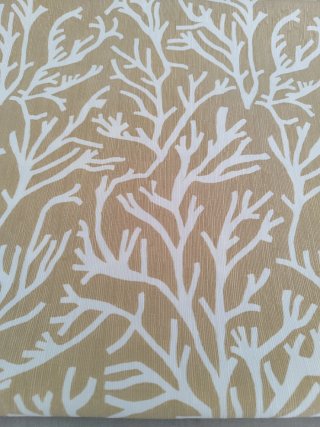 Tela tapicería diseño coral beige y blanco