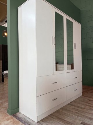 Armario Blanco de 4 Puertas con Espejos