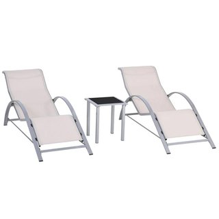 2 Tumbonas Jardín con Mesa Vidrio Templado Beige