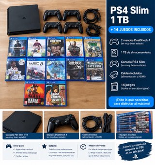 PS4 Slim 1TB con 2 Mandos y 14 Juegos
