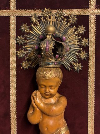 Talla madera Niño Jesús con corona
