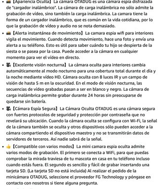Cámara WiFi Oculta + Cargador Inalámbrico · Nueva