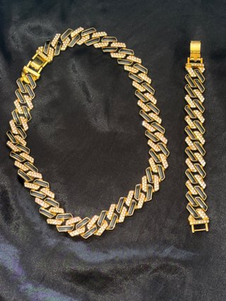 Collar y Pulsera Cubana Oro Negro Diamantes