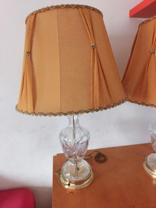 Pareja Lámparas Cristal bohemia Tallado Doradas