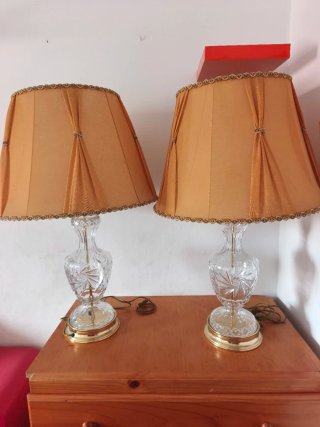 Pareja Lámparas Cristal bohemia Tallado Doradas