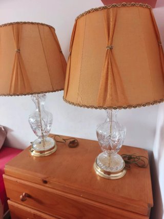 Pareja Lámparas Cristal bohemia Tallado Doradas