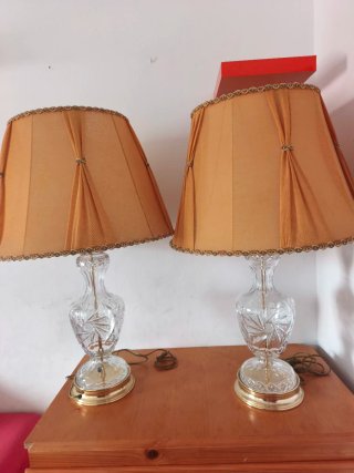 Pareja Lámparas Cristal bohemia Tallado Doradas