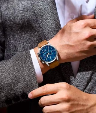Reloj Poedagar Hombre Azul y Beige