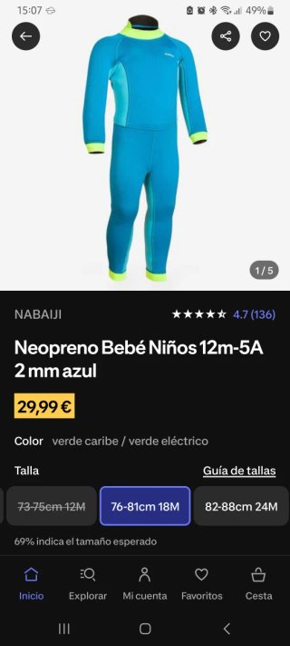Neopreno Bebé Decathlon 1-2 años