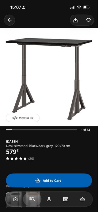 Escritorio Elevable IKEA IDÅSEN 120x70 cm
