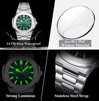 Reloj Poedagar Hombre Plateado y Verde