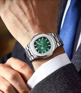 Reloj Poedagar Hombre Plateado y Verde