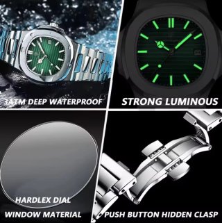 Reloj Poedagar Hombre Plateado y Verde