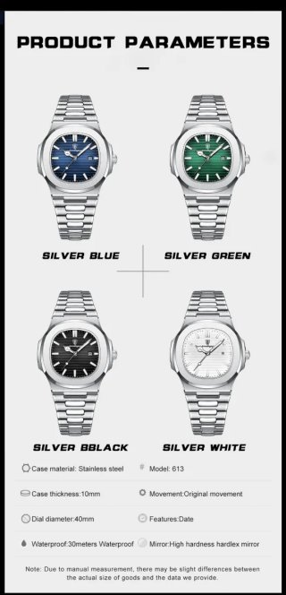 Reloj Poedagar Hombre Plateado y Verde