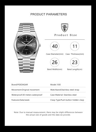 Reloj Poedagar Hombre Plateado y Negro