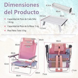 COSTWAY 2 Sillas Playa Plegable y 1 Mesa