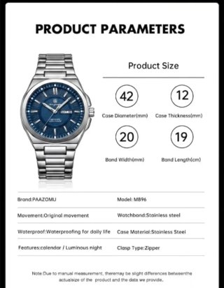 Reloj Hombre paazomu Plateado y Azul