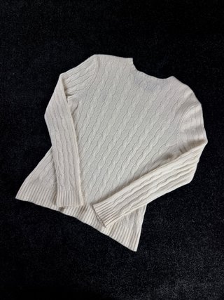 Sweater Cable Knit Polo Ralph Lauren Women L White