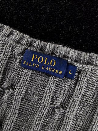 Sweater Cable Knit Polo Ralph Lauren Men L Grey